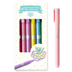 Djeco Estuche 6 bolígrafos plateados de contorno · Lovely Paper Online