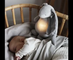 Moonie Peluche Luz-Sonido Conejo Gris/Rosa